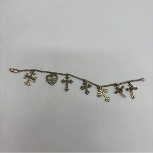 Vintage PAJ gold tone dangle charm bracelet religious cross